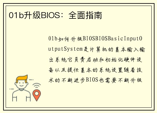 01b升级BIOS:全面指南